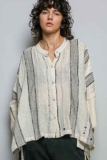 POL OVERSIZED Textured Panel Shirt in Black Multi
