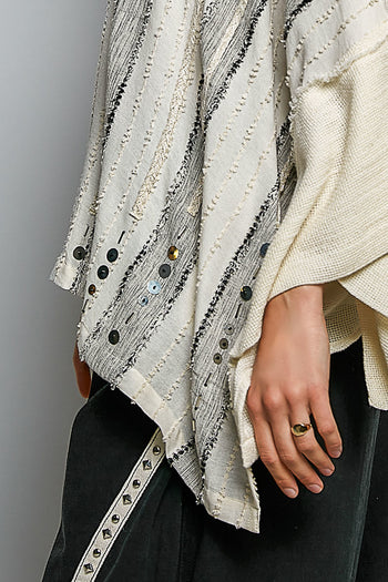 POL OVERSIZED Textured Panel Shirt in Black Multi