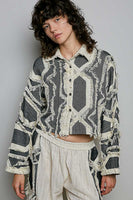 POL Frayed Trim Woven Shirt Jacket in Natural Multi