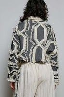 POL Frayed Trim Woven Shirt Jacket in Natural Multi