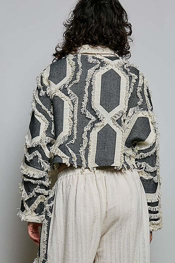 POL Frayed Trim Woven Shirt Jacket in Natural Multi