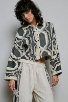 POL Frayed Trim Woven Shirt Jacket in Natural Multi