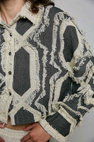 POL Frayed Trim Woven Shirt Jacket in Natural Multi