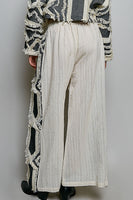 POL Frayed Trim Wide-Leg Woven Pants in Natural Multi