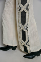 POL Frayed Trim Wide-Leg Woven Pants in Natural Multi
