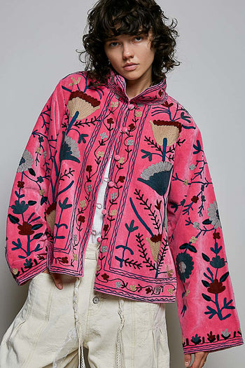 POL Embroidered Lightweight Woven Jacket in Pink