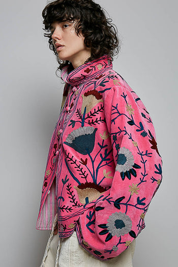 POL Embroidered Lightweight Woven Jacket in Pink