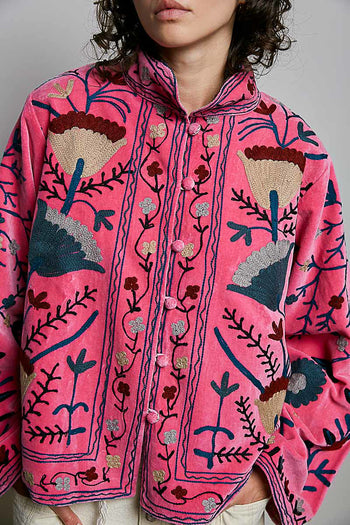 POL Embroidered Lightweight Woven Jacket in Pink