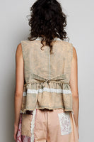 POL Embroidered Twill Vest in Dusty Olive