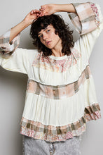 Load image into Gallery viewer, POL Baby Doll Top with Mixed Print Ruffle Details in Vanilla Cream
