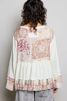 POL Baby Doll Top with Mixed Print Ruffle Details in Vanilla Cream