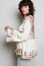 Load image into Gallery viewer, POL Baby Doll Top with Mixed Print Ruffle Details in Vanilla Cream
