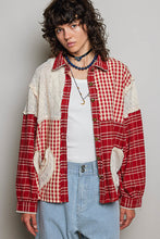Load image into Gallery viewer, POL Plaid Patchwork and Lace Heart Pockets Top in Red Multi
