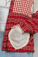 Load image into Gallery viewer, POL Plaid Patchwork and Lace Heart Pockets Top in Red Multi

