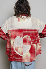 Load image into Gallery viewer, POL Plaid Patchwork and Lace Heart Pockets Top in Red Multi

