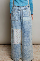POL Wide Leg Patched Pants in Denim Multi