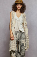 POL Solid Color Crochet and Stitched Cardigan in Natural