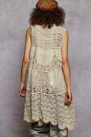 POL Solid Color Crochet and Stitched Cardigan in Natural