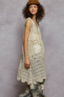 POL Solid Color Crochet and Stitched Cardigan in Natural