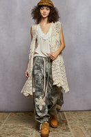 POL Solid Color Crochet and Stitched Cardigan in Natural