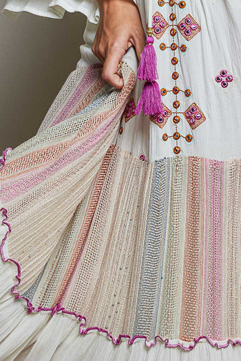 POL Merrow Edge Tiered Cotton Maxi Dress in Ivory Multi
