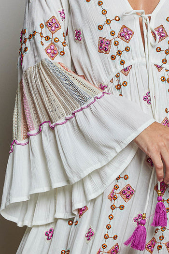 POL Merrow Edge Tiered Cotton Maxi Dress in Ivory Multi