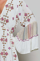 POL Merrow Edge Tiered Cotton Maxi Dress in Ivory Multi