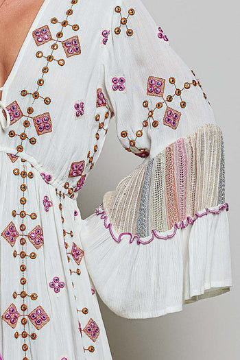POL Merrow Edge Tiered Cotton Maxi Dress in Ivory Multi