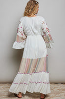 POL Merrow Edge Tiered Cotton Maxi Dress in Ivory Multi