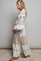 POL Merrow Edge Tiered Cotton Maxi Dress in Ivory Multi