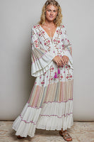 POL Merrow Edge Tiered Cotton Maxi Dress in Ivory Multi