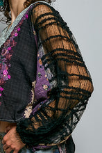 Load image into Gallery viewer, POL Contrasting Mixed Fabric Peasant Top in Black
