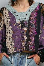 Load image into Gallery viewer, POL Contrasting Mixed Fabric Peasant Top in Black
