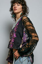 Load image into Gallery viewer, POL Contrasting Mixed Fabric Peasant Top in Black
