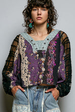 Load image into Gallery viewer, POL Contrasting Mixed Fabric Peasant Top in Black

