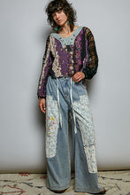 Load image into Gallery viewer, POL Contrasting Mixed Fabric Peasant Top in Black
