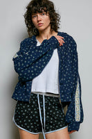 POL Floral Thermal Knit Jacket in Navy Floral