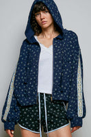 POL Floral Thermal Knit Jacket in Navy Floral