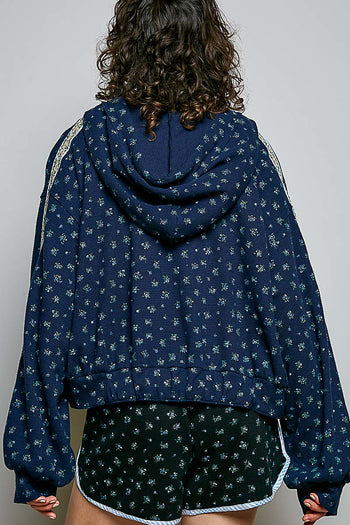 POL Floral Thermal Knit Jacket in Navy Floral