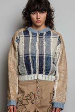 Load image into Gallery viewer, POL Textured Multi-Color Stripe Zip-Up Jacket in Denim Multi
