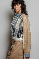 POL Textured Multi-Color Stripe Zip-Up Jacket in Denim Multi