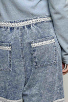 POL Midi Length Pants with Lace Ruffle Details in Denim