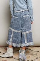 POL Midi Length Pants with Lace Ruffle Details in Denim