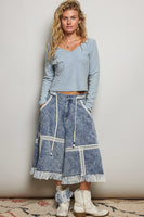 POL Midi Length Pants with Lace Ruffle Details in Denim