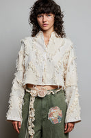POL Solid Color Textured and Fringe Top in Natural