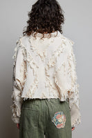 POL Solid Color Textured and Fringe Top in Natural