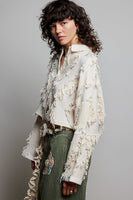 POL Solid Color Textured and Fringe Top in Natural