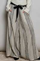 POL Wide Leg Textured Striped Pants in Black