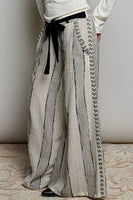 POL Wide Leg Textured Striped Pants in Black