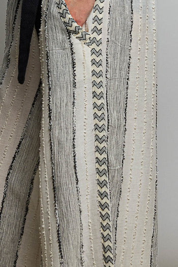 POL Wide Leg Textured Striped Pants in Black
